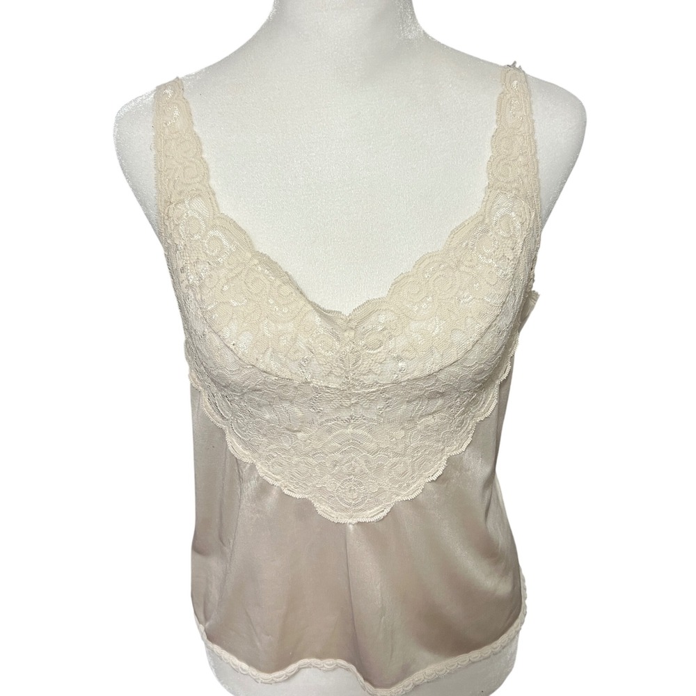 Vintage Cabernet Ivory Lace Trim Cami Slip Top Size 36‎ USA made Lingerie